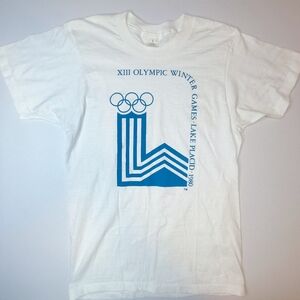 Vintage XIII Olympic Winter Games Lake Placid 1980 White T-Shirt Size S
